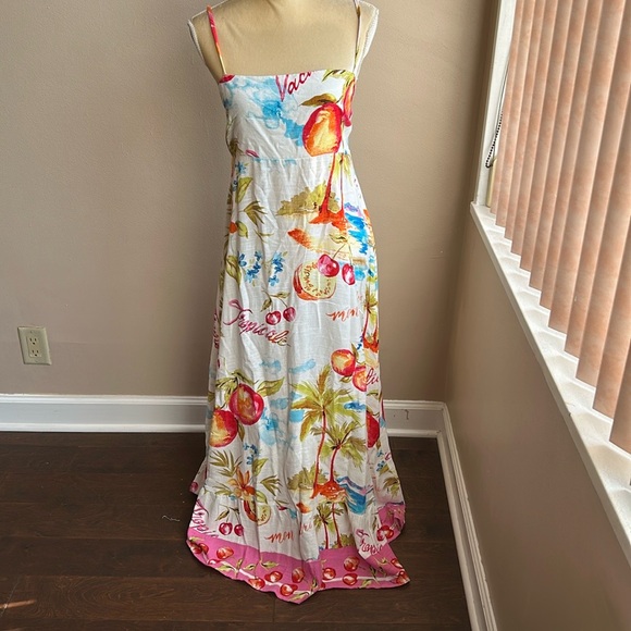 Dresses & Skirts - Label Of Love Leilani Dress New Sz L Linen Blend Smocking Tropical Fruits